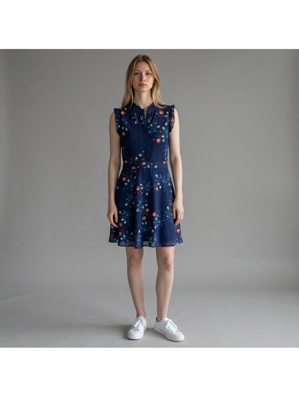 Lulus Dress Women M Medium Blue Floral Sheath Short Button Sleeveless Lined